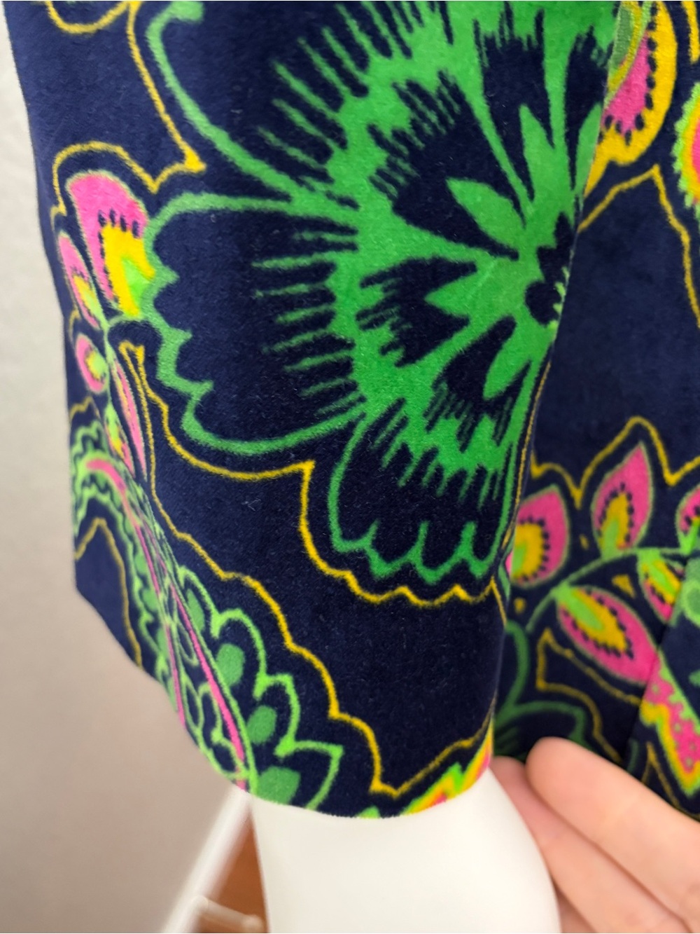 Boden Navy Long-Sleeve Paisley Velvet Floral Button Coat - Size 14 - Picture 4 of 14